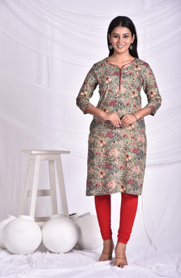rashmi shree creation Women Printed Straight Kurta(Grey)