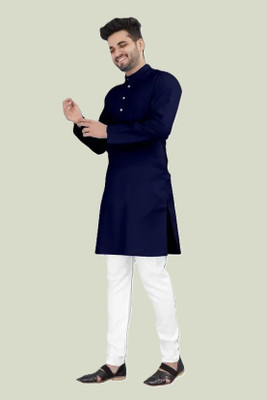 KRISHASALES Men Solid Straight Kurta(Dark Blue)