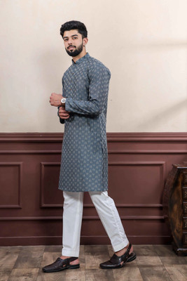 Koshin Men Printed Straight Kurta(Grey)