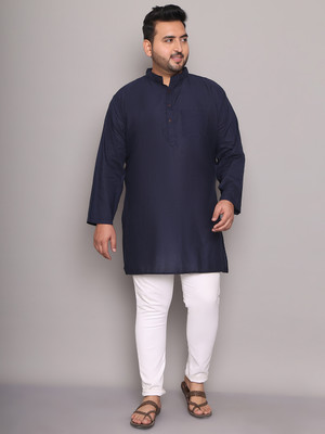 ED PLUS Men Solid Straight Kurta(Blue)