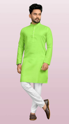 M Biswas Men Solid A-line Kurta(Light Green)