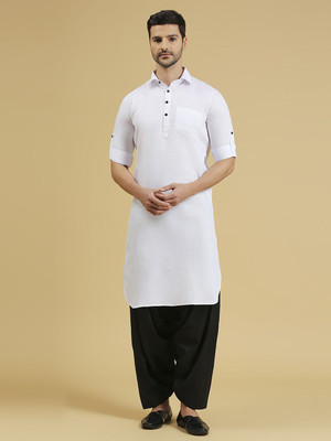 Rajubhai Hargovindas Men Self Design Pathani Kurta(White)