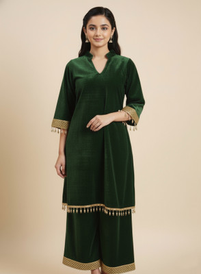 UNICKFASHION Girls Solid, Embellished Straight Kurta(Maroon, Dark Blue, Dark Green)