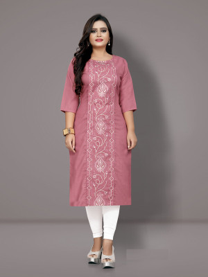 RIAANA Women Embroidered A-line Kurta(Pink)
