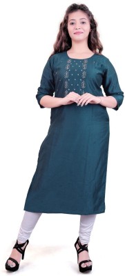 deepvishwash Women Self Design, Printed Straight Kurta(Dark Green)