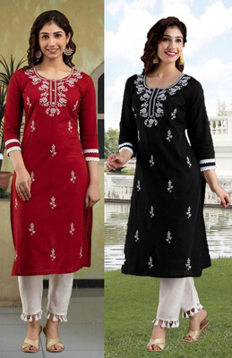 SISTO Women Chikan Embroidery A-line Kurta(Multicolor)