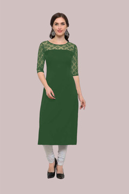 Maheshvi Women Solid, Self Design Straight Kurta(Dark Green)