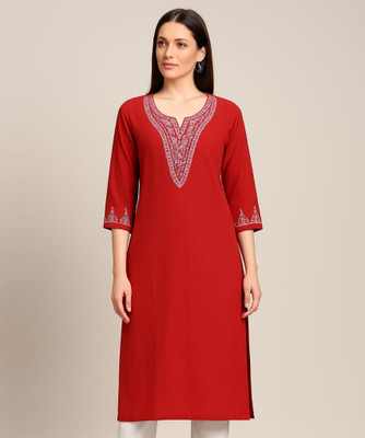 FSRAJJOTEXTILE Women Embroidered Straight Kurta(Blue)