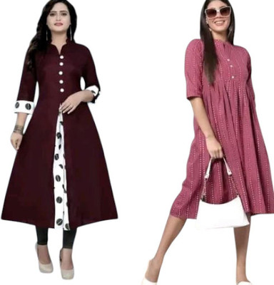 Rangrasiya Creation Women Printed Straight Kurta(Red, Maroon)