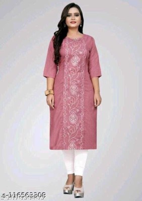 VINH FASHION Women Embroidered Straight Kurta(Pink)