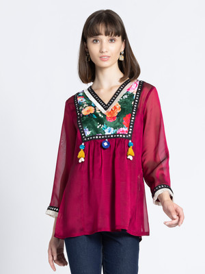 SHAYE Women Printed A-line Kurta(Pink)