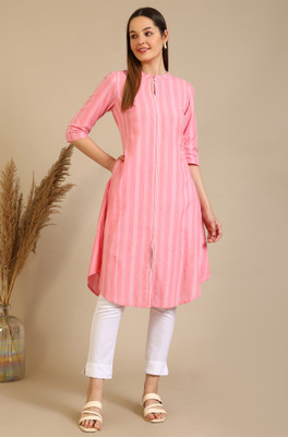 Aurelia Women Striped A-line Kurta(Pink)