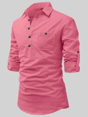 Yugnik Men Solid A-line Kurta(Pink)