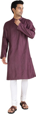 Fabindia Men Striped Straight Kurta(Purple)
