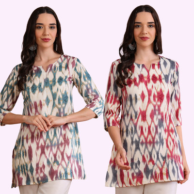 DSK STUDIO Women Geometric Print Straight Kurta(Blue, Purple)