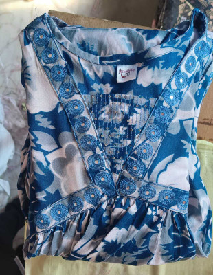 Tvyozs Women Printed Flared Kurta(Blue)