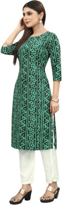 MARIDI FASHION Women Printed Straight Kurta(Green)