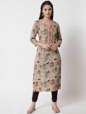 ANOUK Women Printed Straight Kurta(Beige)