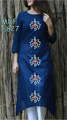 Mehsoos Women Embroidered Asymmetric Kurta(Dark Blue)