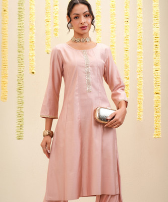 Vishudh Women Printed A-line Kurta(Pink)