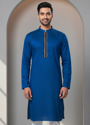JUGG JUGG JEEYO Men Self Design Straight Kurta(Blue)