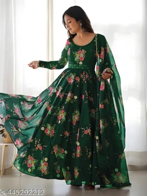 Priniti Women Printed, Floral Print Anarkali Kurta(Green)