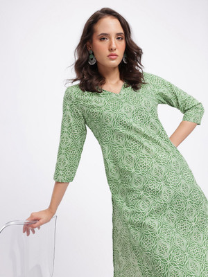 Anouk Rustic Women Printed A-line Kurta(Green)