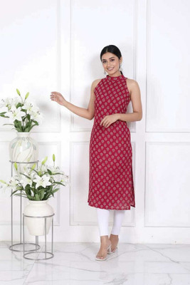 YASH VASTA Women Printed A-line Kurta(Maroon)