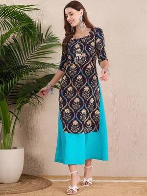 EthnicBasket Women Printed A-line Kurta(Dark Blue)