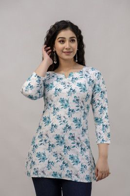 Chafi Collection Women Printed A-line Kurta(Blue)