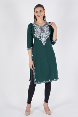 Trend Level Women Embroidered Straight Kurta(Yellow)