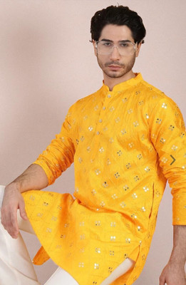 Biswas Trends Men Embellished Straight Kurta(Yellow)