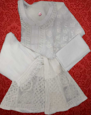 Sheeraz khan Women Chikan Embroidery A-line Kurta(White)