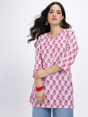 Anouk Rustic Women Floral Print Straight Kurta(Pink)