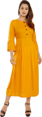 SUBH LAXMI Women Solid A-line Kurta(Yellow)