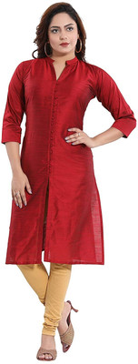 TattvaLoom Women Solid Straight Kurta(Maroon)
