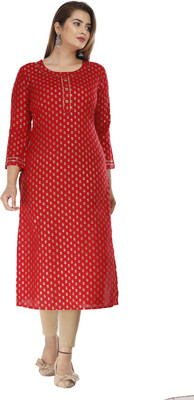 Ravishree Impex Women Printed Straight Kurta(Red)