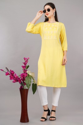 Avaasa Buy Shruthi Women Embroidered Straight Kurta(Yellow)