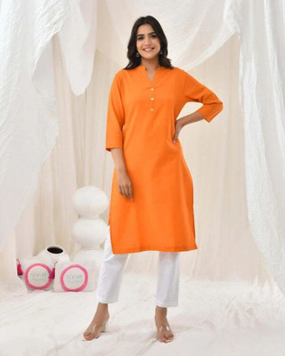 REAM Women Solid Straight Kurta(Yellow)