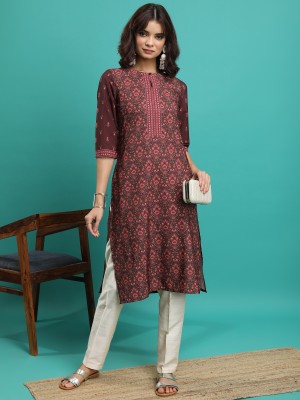 KETCH Women Printed Straight Kurta(Maroon, Pink, Dark Green)