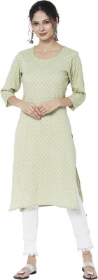 Vedic Women Printed Straight Kurta(Green)