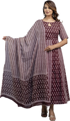 RA CREATION Women Printed Anarkali Kurta(Brown)