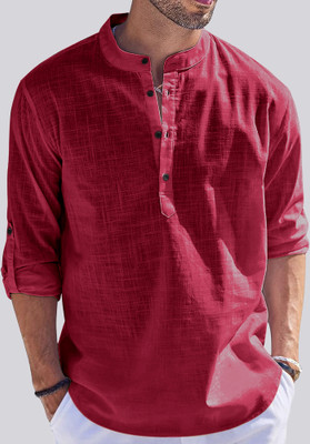 ZARTHA Men Solid Straight Kurta(Maroon)