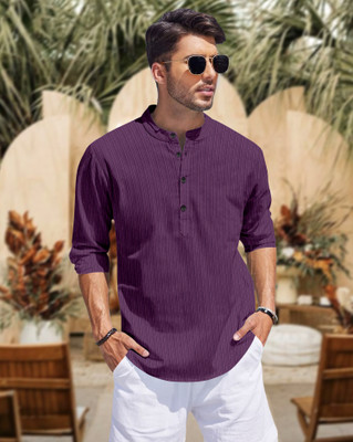 Growwax Men Self Design Straight Kurta(Purple)