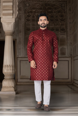 DHASU TRENDZ Men Printed Straight Kurta(Maroon)