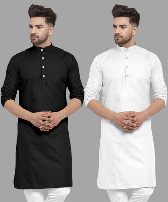 UDANIENTERPRISE Men Solid Straight Kurta(White, Black)