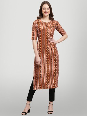 1 Stop Fashion Women Printed Straight Kurta(Brown, Orange, White)