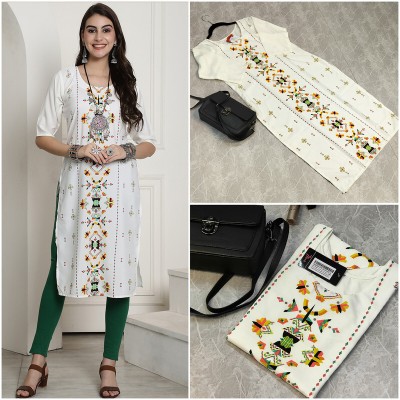 1 Stop Fashion Women Printed Straight Kurta(White)