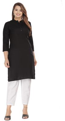 Ravishree Impex Women Solid Straight Kurta(Black)