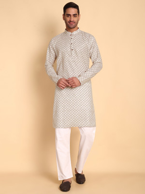 Vardha Men Geometric Print Trail Cut Kurta(Multicolor)